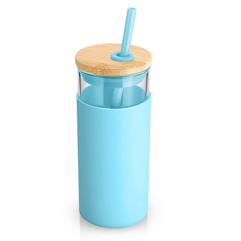 Tronco 20 oz Glass Tumbler with Lid and Straw, Iced Coffee Cup and Smoothie Cup with Bamboo Lids & Protective Silicone Sleeve, Dishwasher Safe, BPA-Free, Glass Cup 1 Pack - Image 2